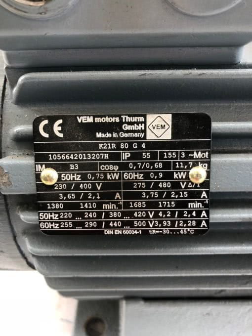 VEM K21R80G4 THREE PHASE ELECTRIC MOTOR K21R 80 G 4, 0