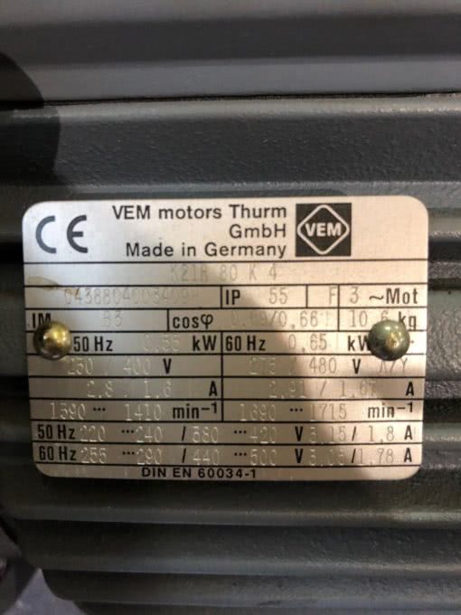 VEM K21R80K4 THREE PHASE ELECTRIC MOTOR K21R 80 K 4, 0