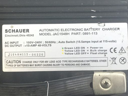 SCHAUER JAC1548H BATTERY CHARGER 48 VOLT, 15 AMP DC OUTPUT 0891-113(B456) 3