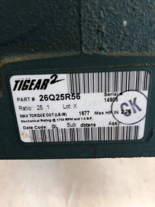 USED BALDOR DODGE TIGEAR-2 25:1 WORM GEAR GEARBOX SPEED REDUCER 26Q25R56 (B460) 2