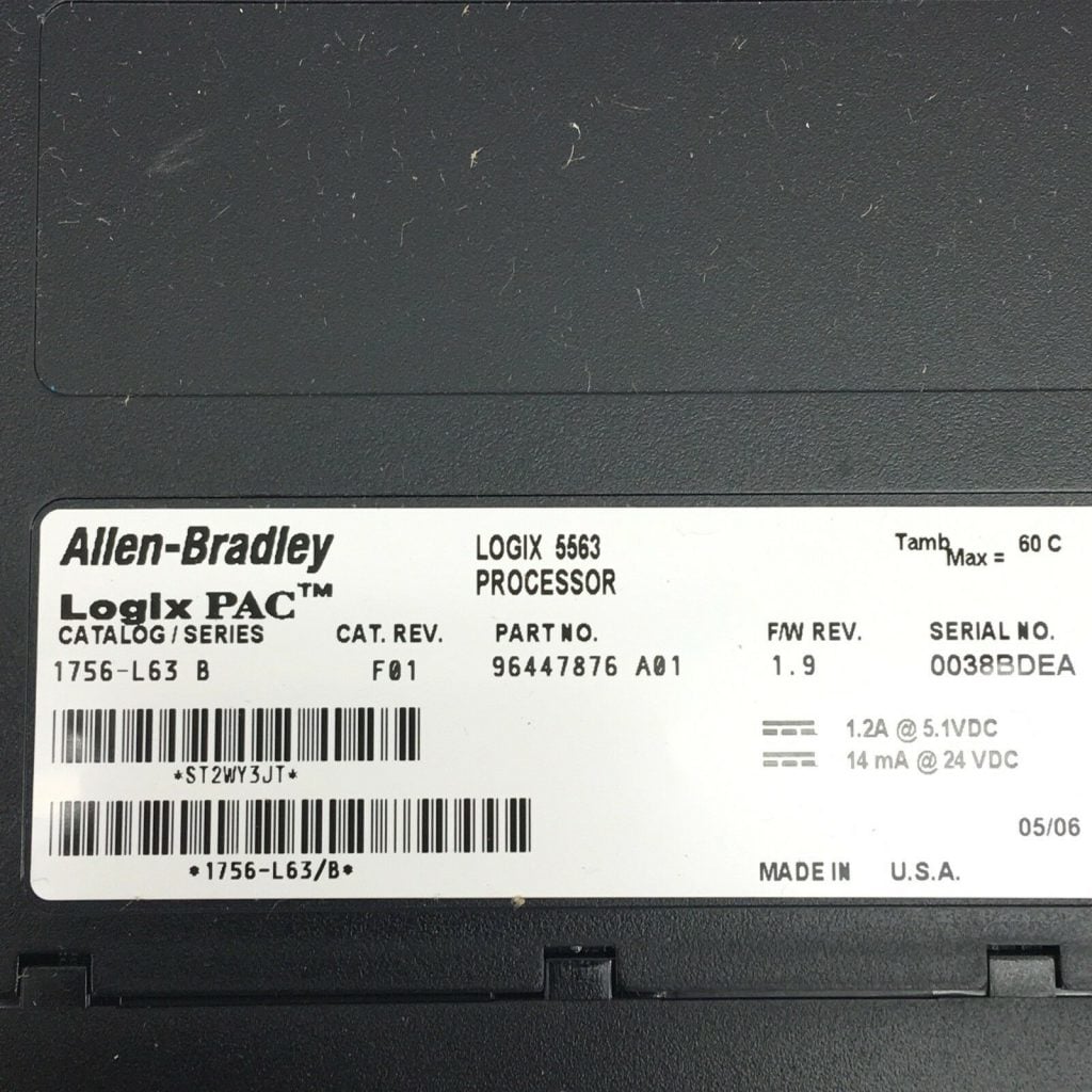 ALLEN BRADLEY 1756-L63 SERIES B PROCESSOR UNIT