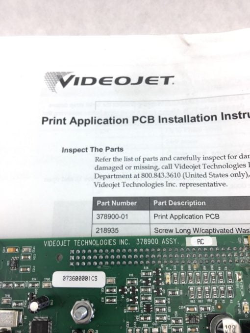 USEDÂ VIDEOJET 378900 PCB PRINT APPLICATION PC BOARD, FAST SHIP! (B381) 2