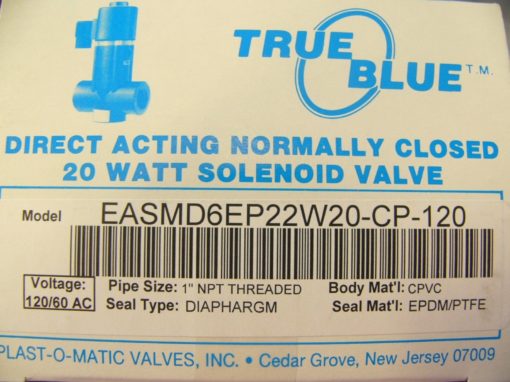 PLAST-O-MATIC DIRECT ACTING NORMALLY CLOSED SOLENOID VALVE 20-WATT COIL (B154) 1